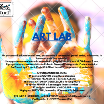 Sabato 14 gennaio 2023 ORE 10,00: ART LAB Un viaggio nell’arte