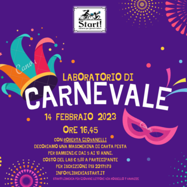 Martedì 14 febbraio 2023 ore 16,45: LABORATORIO DI CARNEVALE